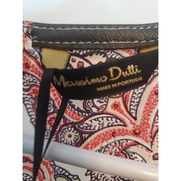 Massimo Dutti Silk Paisley Sheath Dress with Faux Leather Trim Size 10 NWT - Picture 3 of 6